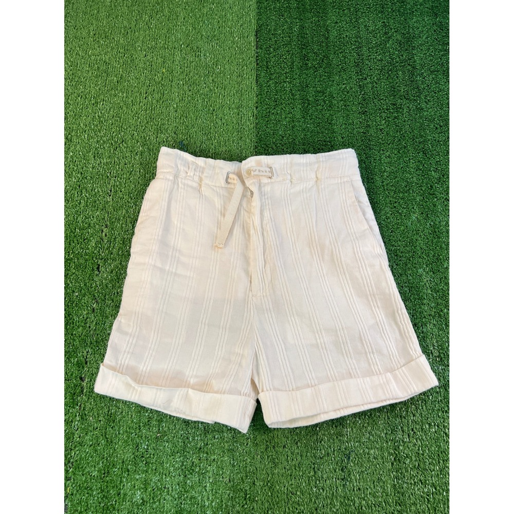 White Sand Linen Cotton‎ Striped Beach Casual Shorts Cream Women's 28W Italy